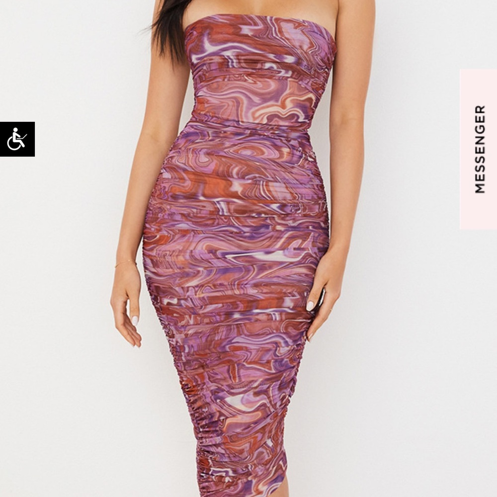 HOUSE Of CB SWIRL STRAPLESS RUCHED MIDI DRESS